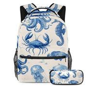 VAPOKF Marine Life Sea Animals School Bag Set for Teen Girls Boys Kids, Student Bookbag Backpack Rucksack with Pencil Case for Primary Secondary Junior High School