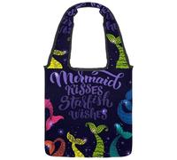 VAPOKF Mermaids Tails Canvas Tote Bags, Women's Shoulder Handbags, Large Reusable Carry Bag Shoulder Bag for School Work Office Travel Shopping Casual
