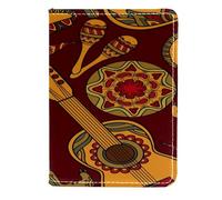 VAPOKF Mexican Skull Guitar Cactus Chili Passport Holder Travel Wallet Leather Card Case Cover, 11.5x16.5cm