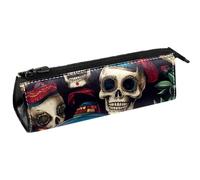 VAPOKF Mexican Sugar Skulls with Hat Pen Bag Stationery Pouch Pencil Bag Cosmetic Pouch Bag Compact Zipper Bag