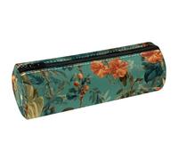 VAPOKF Monkey Tropical Leaf Flowers Leather Barrel Pen Pencil Case Coin Purse Cosmetic Makeup Bag for Student Stationery School Office Storage