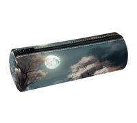 VAPOKF Moonlight by The Lake PU Leather Barrel Pen Pencil Case Coin Purse Cosmetic Makeup Bag for Student Stationery School Office Storage