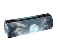 VAPOKF Moonlight by the Lake PU Leather Barrel Pen Pencil Case Coin Purse Cosmetic Makeup Bag for Student Stationery School Office Storage