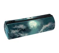 VAPOKF Moonlight by The Lake PU Leather Barrel Pen Pencil Case Coin Purse Cosmetic Makeup Bag for Student Stationery School Office Storage