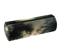 VAPOKF Moonlight by The Lake PU Leather Barrel Pen Pencil Case Coin Purse Cosmetic Makeup Bag for Student Stationery School Office Storage