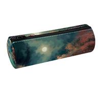 VAPOKF Moonlight by The Lake PU Leather Barrel Pen Pencil Case Coin Purse Cosmetic Makeup Bag for Student Stationery School Office Storage