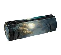 VAPOKF Moonlight by The Lake PU Leather Barrel Pen Pencil Case Coin Purse Cosmetic Makeup Bag for Student Stationery School Office Storage