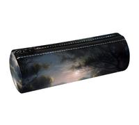 VAPOKF Moonlight by The Lake PU Leather Barrel Pen Pencil Case Coin Purse Cosmetic Makeup Bag for Student Stationery School Office Storage