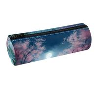 VAPOKF Moonlight by The Lake PU Leather Barrel Pen Pencil Case Coin Purse Cosmetic Makeup Bag for Student Stationery School Office Storage