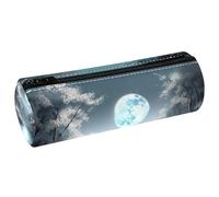 VAPOKF Moonlight by The Lake PU Leather Barrel Pen Pencil Case Coin Purse Cosmetic Makeup Bag for Student Stationery School Office Storage