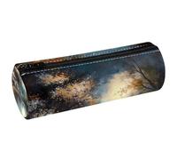 VAPOKF Moonlight by The Lake PU Leather Barrel Pen Pencil Case Coin Purse Cosmetic Makeup Bag for Student Stationery School Office Storage