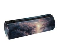 VAPOKF Moonlight by The Lake PU Leather Barrel Pen Pencil Case Coin Purse Cosmetic Makeup Bag for Student Stationery School Office Storage