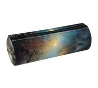 VAPOKF Moonlight by The Lake PU Leather Barrel Pen Pencil Case Coin Purse Cosmetic Makeup Bag for Student Stationery School Office Storage