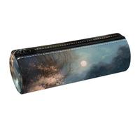 VAPOKF Moonlight by The Lake PU Leather Barrel Pen Pencil Case Coin Purse Cosmetic Makeup Bag for Student Stationery School Office Storage