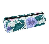 VAPOKF Morning Glory PU Leather Barrel Pen Pencil Case Coin Purse Cosmetic Makeup Bag for Student Stationery School Office Storage