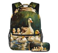 VAPOKF Mother Duck and Ducklings School Bag Set for Teen Girls Boys Kids, Student Bookbag Backpack Rucksack with Pencil Case for Primary Secondary Junior High School