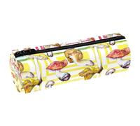 VAPOKF Mushroom on Colored Stripes Pencil Cases, PU Leather Pen Bag Student Stationery Organiser Bag Makeup Pouch for Women Girls Boys Kids School Office Supplies