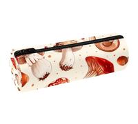 VAPOKF Mushrooms PU Leather Barrel Pen Pencil Case Coin Purse Cosmetic Makeup Bag for Student Stationery School Office Storage