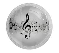 VAPOKF Musical Notation Cabinet Knobs, Premium Door Drawer Knobs, White Round Cupboard Handles with Screws, for Kitchen Bedroom Furniture - Pack of 4