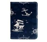 VAPOKF Nautical Ship Anchor Wheel Octopus Seashell Passport Holder Travel Wallet Leather Card Case Cover, 11.5x16.5cm