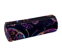 VAPOKF Neon Butterfly Color Pattern PU Leather Barrel Pen Pencil Case Coin Purse Cosmetic Makeup Bag for Student Stationery School Office Storage