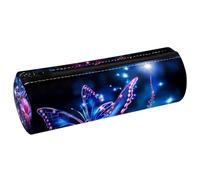 VAPOKF Neon Butterfly Rose Glowing Stars PU Leather Barrel Pen Pencil Case Coin Purse Cosmetic Makeup Bag for Student Stationery School Office Storage