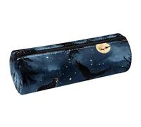 VAPOKF Night Forest Wild Animals Silhouette Print Pencil Cases, PU Leather Pen Bag Student Stationery Organiser Bag Makeup Pouch for Women Girls Boys Kids School Office Supplies