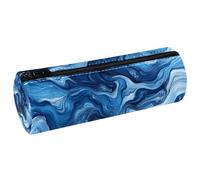 VAPOKF Ocean Wave Ripples PU Leather Barrel Pen Pencil Case Coin Purse Cosmetic Makeup Bag for Student Stationery School Office Storage