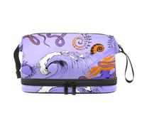 VAPOKF Octopus Seahorse and Sea Voyages Purple Pattern Cosmetic Bag for Women and Girls, Travel Toiletry Bag Makeup Handy Pouch Organizer Bag with Brush Compartment