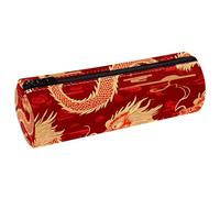VAPOKF Oriental Traditional Dragon Print Pencil Cases, PU Leather Pen Bag Student Stationery Organiser Bag Makeup Pouch for Women Girls Boys Kids School Office Supplies