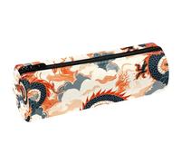VAPOKF Oriental Traditional Dragons Print Pencil Cases, PU Leather Pen Bag Student Stationery Organiser Bag Makeup Pouch for Women Girls Boys Kids School Office Supplies