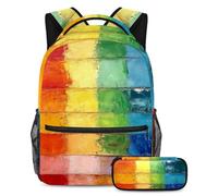 VAPOKF Painted Rainbow Wall School Bag Set for Teen Girls Boys Kids, Student Bookbag Backpack Rucksack with Pencil Case for Primary Secondary Junior High School