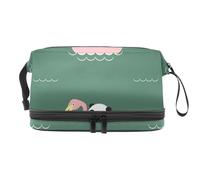 VAPOKF Pandas to Swim Sea on Pink Flamingo Pattern Cosmetic Bag for Women and Girls, Travel Toiletry Bag Makeup Handy Pouch Organizer Bag with Brush Compartment