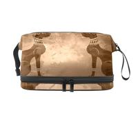 VAPOKF Papyrus with Black Egyptian Cats Watercolor Illustration Cosmetic Bag for Women and Girls, Travel Toiletry Bag Makeup Handy Pouch Organizer Bag with Brush Compartment