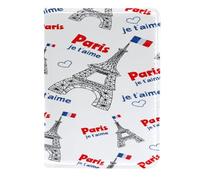 VAPOKF Paris and Eiffel Tower Pattern Passport Holder Travel Wallet Leather Card Case Cover, 11.5x16.5cm