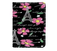 VAPOKF Paris Eiffel Tower and Flowers Passport Holder Travel Wallet Leather Card Case Cover, 11.5x16.5cm