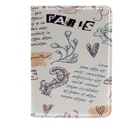 VAPOKF Paris Eiffel Tower Flowers and Text Passport Holder Travel Wallet Leather Card Case Cover, 11.5x16.5cm