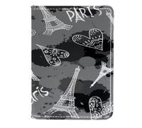 VAPOKF Paris Tower Pattern on Gray Passport Holder Travel Wallet Leather Card Case Cover, 11.5x16.5cm
