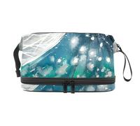 VAPOKF Peacock As Night Sky Over City Cosmetic Bag for Women and Girls, Travel Toiletry Bag Makeup Handy Pouch Organizer Bag with Brush Compartment