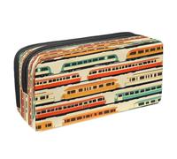 VAPOKF Pen Bag Pencil Case, Student Stationery Pouch for Teen Boys Girls, School Office Supplies - Rows of Colorful Trains