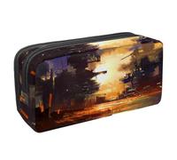 VAPOKF Pen Bag Pencil Case, Student Stationery Pouch for Teen Boys Girls, School Office Supplies - Science Fiction City at Sunset