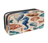 VAPOKF Pen Bag Pencil Case, Student Stationery Pouch for Teen Boys Girls, School Office Supplies - Sea Shells Seahorse Fishes