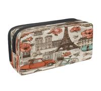 VAPOKF Pen Bag Pencil Case, Student Stationery Pouch for Teen Boys Girls, School Office Supplies - Vintage Car Bike Paris Tower Flowers