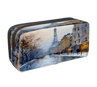 VAPOKF Pen Bag Pencil Case, Student Stationery Pouch for Teen Boys Girls, School Office Supplies - Winter Snowfall Paris Street