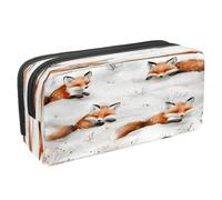 VAPOKF Pencil Case Pen Bag Student Stationery Pouch with Zipper for Boys Girls School & Office Supplies, Happy Foxes Plays on Snow