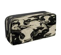 VAPOKF Pencil Case Pen Bag Student Stationery Pouch with Zipper for Boys Girls School & Office Supplies, Black White Cows with Number