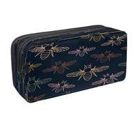 VAPOKF Pencil Case Pen Bag Student Stationery Pouch with Zipper for Boys Girls School & Office Supplies, Line-Colored Bumble Bees on Darkground