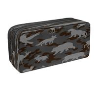 VAPOKF Pencil Case Pen Bag Student Stationery Pouch with Zipper for Boys Girls School & Office Supplies, Forest Wild Animals Silhouettes on Camo