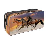 VAPOKF Pencil Case Pen Bag Student Stationery Pouch with Zipper for Boys Girls School & Office Supplies, Three Horse Gallop in Desert Dust