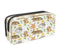 VAPOKF Pencil Case Pen Bag Student Stationery Pouch with Zipper for Boys Girls School & Office Supplies,Rabbits Spring Dandelion Yellow Chrysanthemum